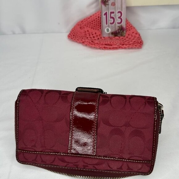 Coach Crimson Signature Monogram Fabric & Leather Accordion Zipper Wallet - Picture 7 of 12